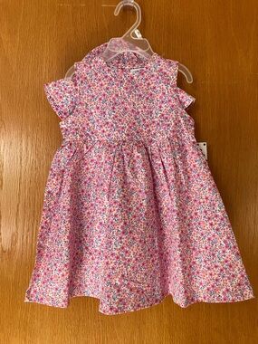 24M Girls Floral Print Spring Dress and Hat. Pink and White. By Nine West Kids